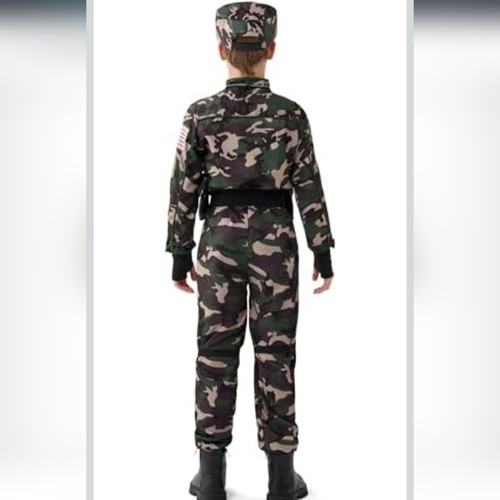 Kids Army Soldier Costume Large 10-12 Camo Trooper Halloween Dress Up Set - Picture 5 of 8